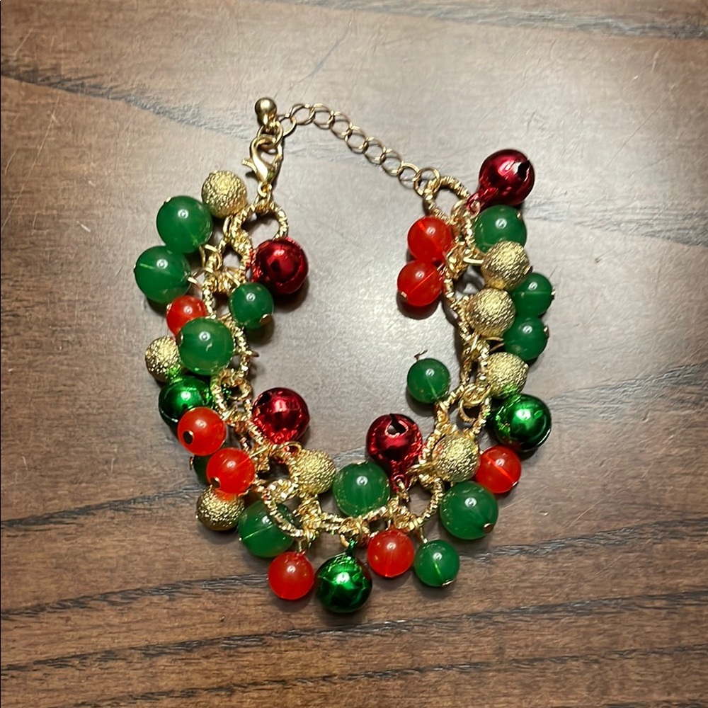 Festive Gold and Red Beaded Bracelet